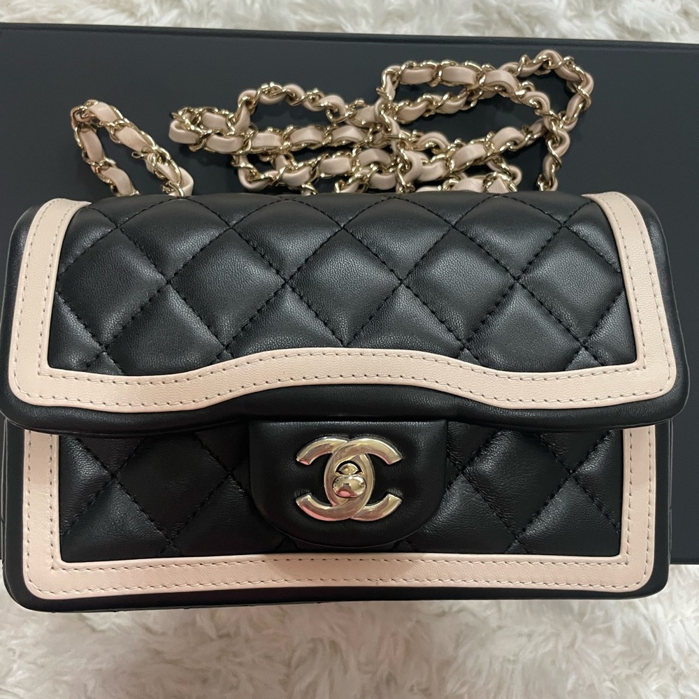 SOLD Authentic Chanel black beige lambskin mini flap 23B bag NOT FOR SALE